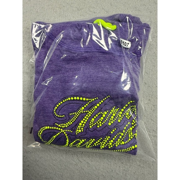 Harley Davidson Purple Heathered Long Sleeve Hoodie Neon Yellow Women Size xL - Picture 10 of 10